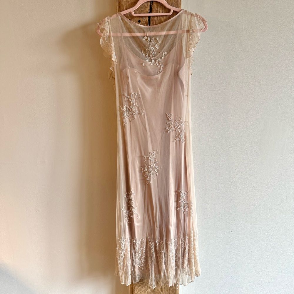 Sue Wong Vintage Embroidered Midi Cocktail Dress - Tan - Picture 7 of 7